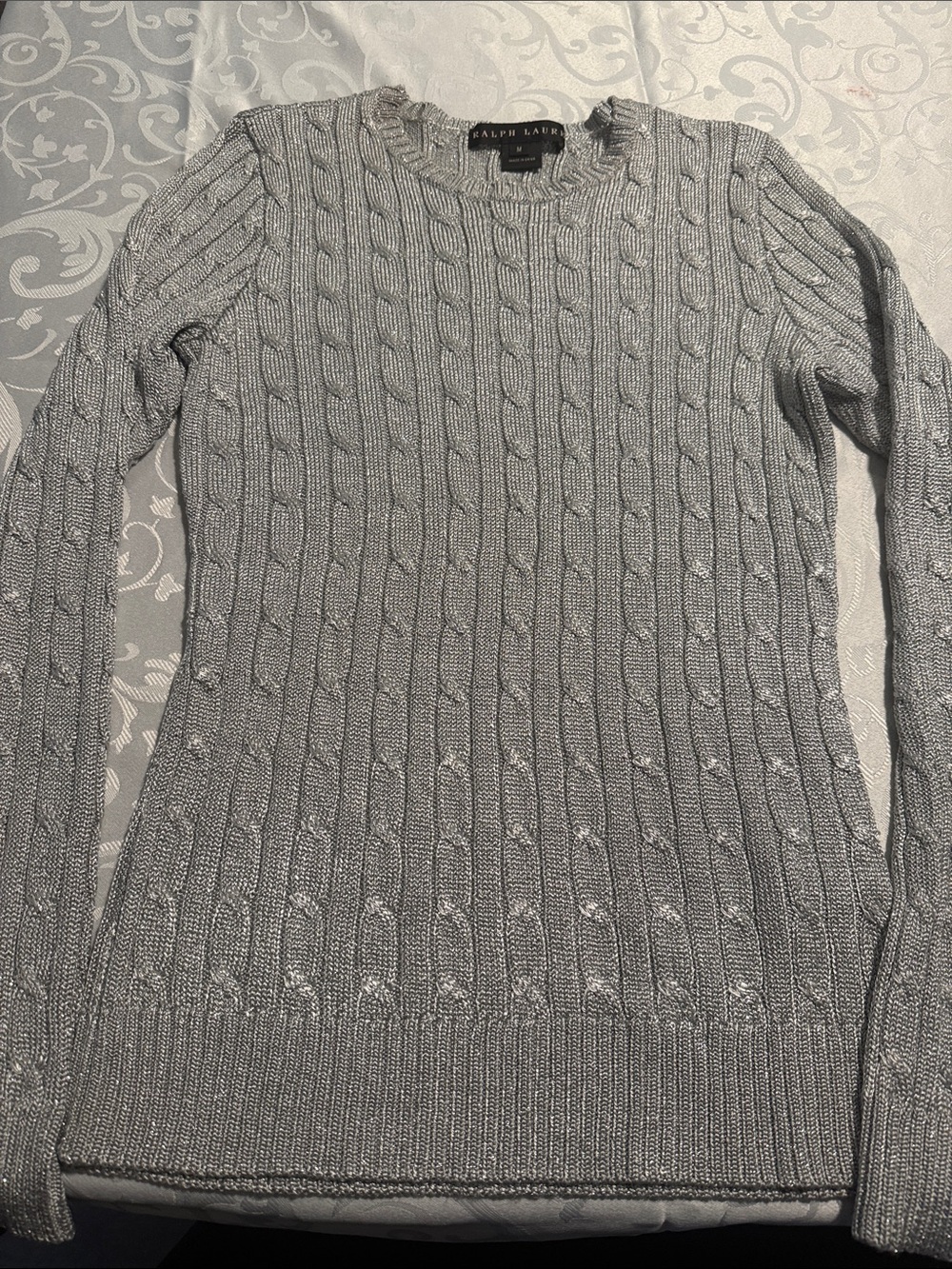 Ralph Lauren Silver Gray Cable-Knit‎ Crewneck Sweater